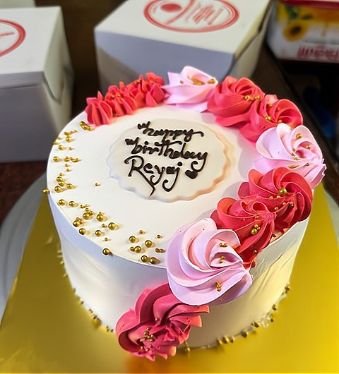 Pink Rosette Butterscotch Cake
