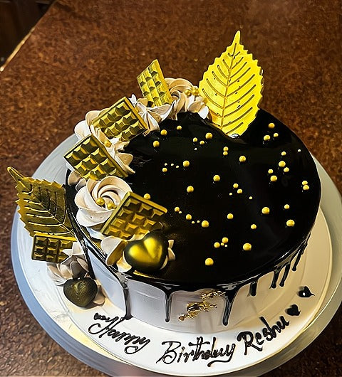 Golden Elegance Chocolate Cake